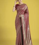 Maroon color baanrasi satin silk saree for wedding functions