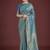 Dusty cyan color baanrasi satin silk saree for wedding functions