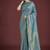 Dusty cyan color baanrasi satin silk saree for wedding functions