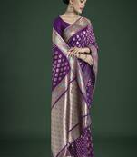 Purple colour banarasi satin silk zari weaving saree