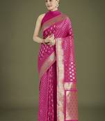 Rani pink colour banarasi satin silk zari weaving saree