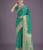 Turquoise with gold bordar banarasi woven satin saree