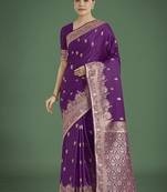 Purple with gold bordar banarasi woven satin saree