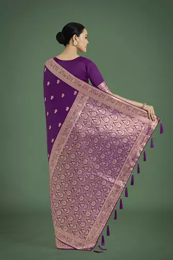 Purple zari woven banarasi satin silk blend saree