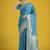 Cyan blue with gold bordar banarasi woven satin saree