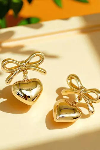 Gg golden glamour heart bow statement earrings – anti tarnish finish