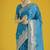 Cyan blue with gold bordar banarasi woven satin saree