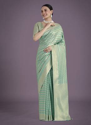 light sky blue banarasi satin silk blend zari woven saree 1