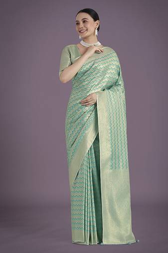 Wonderful light sky blue soft banarasi satin silk leheriya design saree