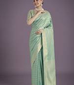 Wonderful light sky blue soft banarasi satin silk leheriya design saree