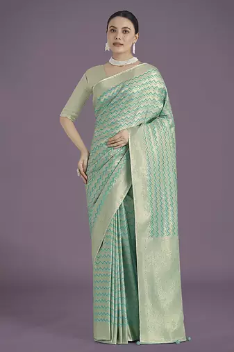 light sky blue banarasi satin silk blend zari woven saree