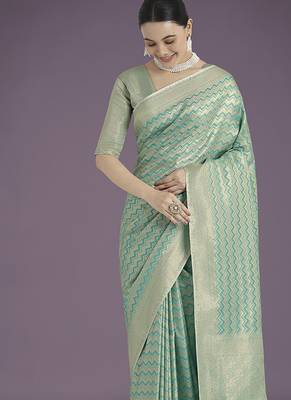 light sky blue banarasi satin silk blend zari woven saree 3