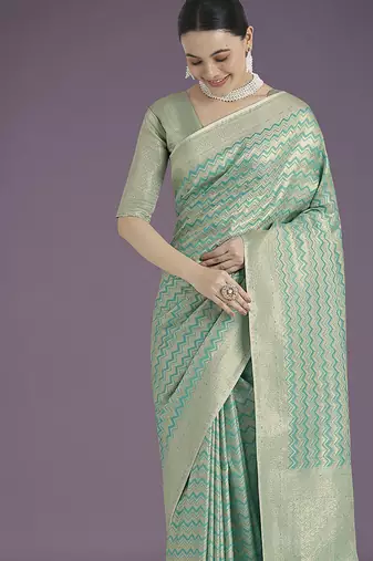 light sky blue banarasi satin silk blend zari woven saree