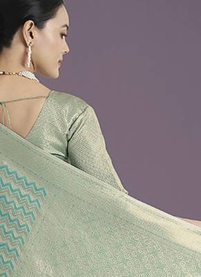 light sky blue banarasi satin silk blend zari woven saree 4