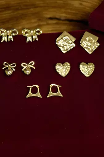 Golden glamour 5-in-1 combo earrings set – elegant daily wear studs & hoops collection