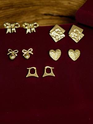 Golden glamour 5-in-1 combo earrings set – elegant daily wear studs & hoops collection 1
