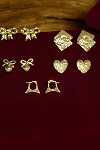 Golden glamour 5-in-1 combo earrings set – elegant daily wear studs & hoops collection