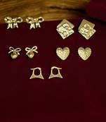 Golden glamour 5-in-1 combo earrings set – elegant daily wear studs & hoops collection