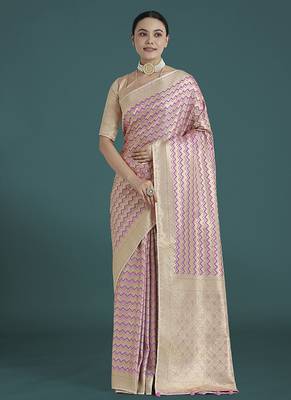 light lilac banarasi satin silk blend zari woven saree 1