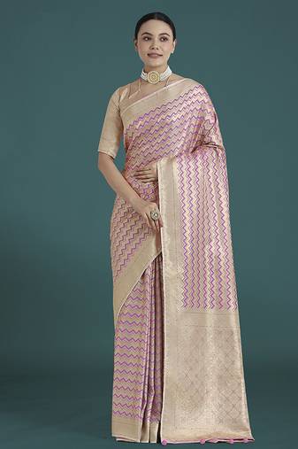 Wonderful light lilac soft banarasi satin silk leheriya design saree