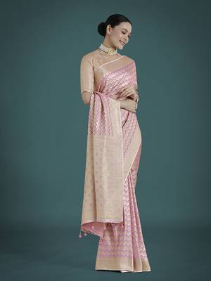 light lilac banarasi satin silk blend zari woven saree 2