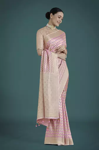 light lilac banarasi satin silk blend zari woven saree