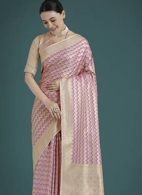 light lilac banarasi satin silk blend zari woven saree 3