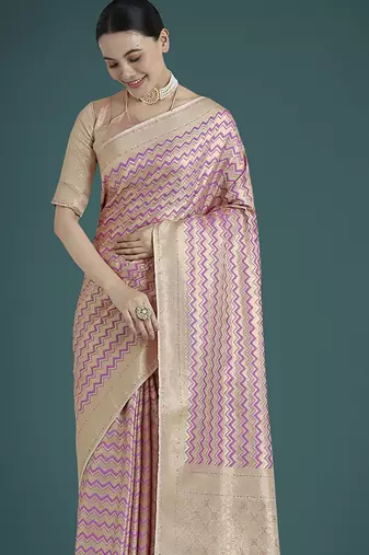 light lilac banarasi satin silk blend zari woven saree