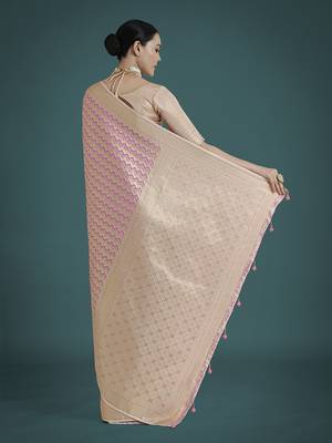light lilac banarasi satin silk blend zari woven saree 4