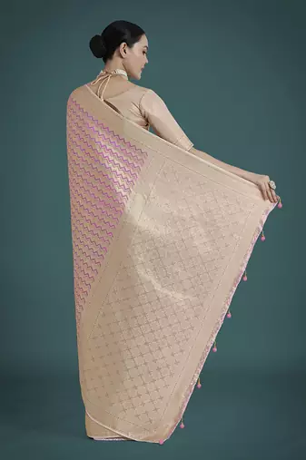 light lilac banarasi satin silk blend zari woven saree