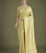 Wonderful light yellow soft banarasi satin silk leheriya design saree