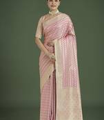 Wonderful light pink soft banarasi satin silk leheriya design saree