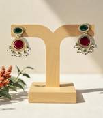Golden glamour emerald drop antique earrings for women – traditional oxidized silver with green stone & pearl danglers