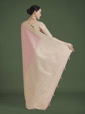 light pink banarasi satin silk blend zari woven saree 4