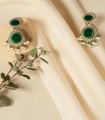 Golden glamour emerald drop antique earrings for women – traditional oxidized silver with green stone & pearl danglers