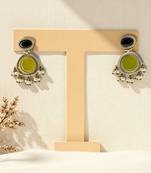 Golden glamour emerald drop antique earrings for women – traditional oxidized silver with green stone & pearl danglers