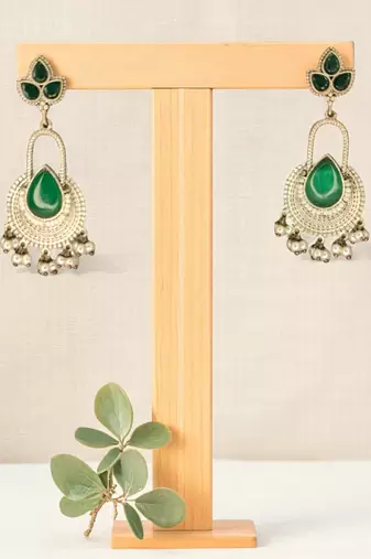 Golden glamour silver replica ruby drop earrings