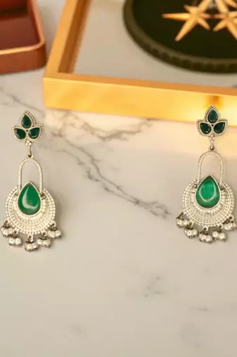 Golden glamour silver replica ruby drop earrings
