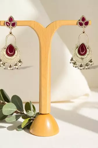 Golden glamour silver replica ruby drop earrings