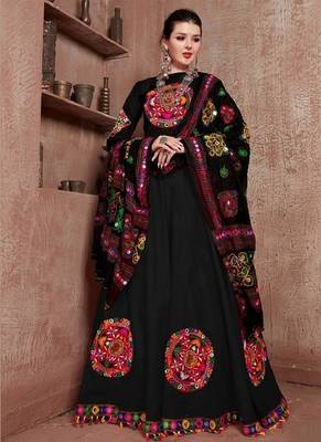 Black Mirror-Work Navratri Chaniya Choli with Bell-Sleeve Blouse Garba Dress for women 3