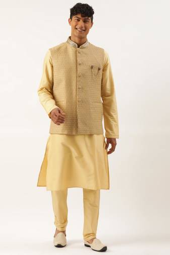 Gold jacquard jacket with gold kurta