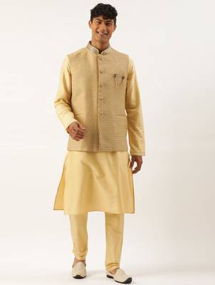 Gold jacquard jacket with gold kurta 1