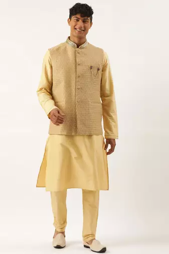 Gold jacquard jacket with gold kurta