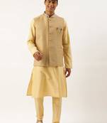 Gold jacquard jacket with gold kurta
