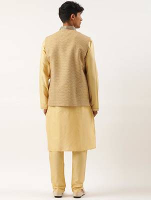 Gold jacquard jacket with gold kurta 2