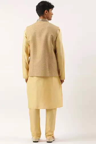 Gold jacquard jacket with gold kurta