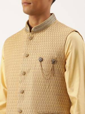 Gold jacquard jacket with gold kurta 4