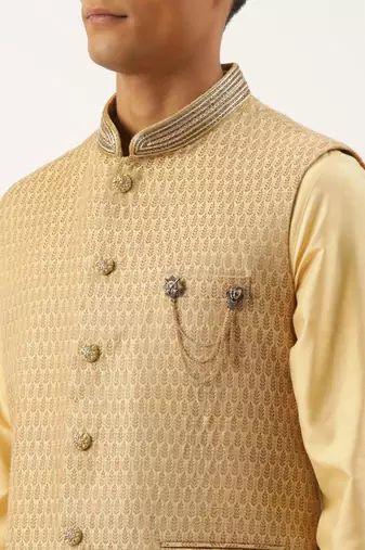 Gold jacquard jacket with gold kurta