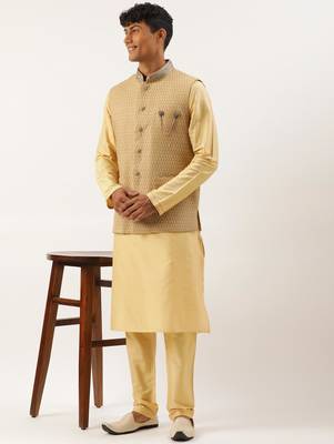 Gold jacquard jacket with gold kurta 5