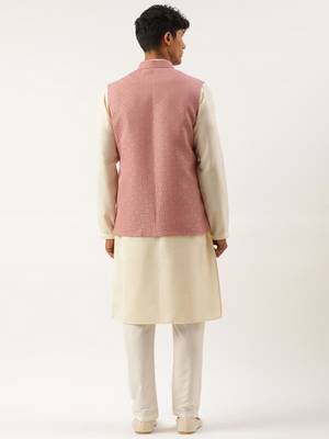 Old rose cotton jacquard jacket with cotton kurta 2